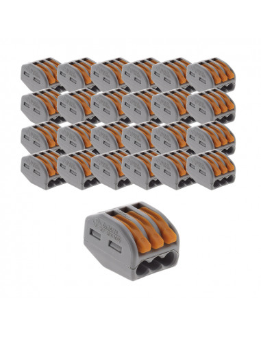 Lot de 300 bornes automatiques à cliquet S222 - 3 entrées - fils rigides et souples 4mm² max - Orange - Wago