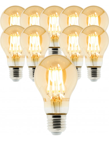 Lot de 10 ampoules Déco filament LED ambrée Standard 4W E27 400lm 2500K