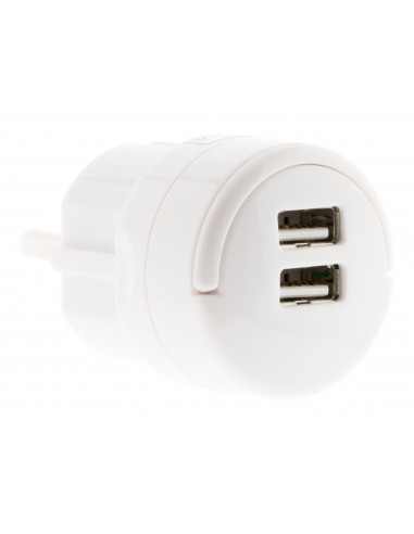 Adaptateur 2x USB 2,1A avec anneau d'extraction Blanc