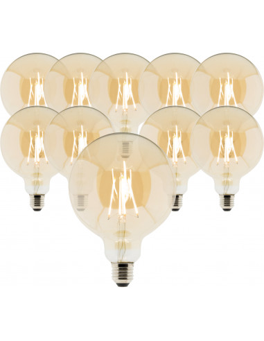 Lot de 10 ampoules Déco filament LED ambrée Globe 7W E27 720lm 2500K