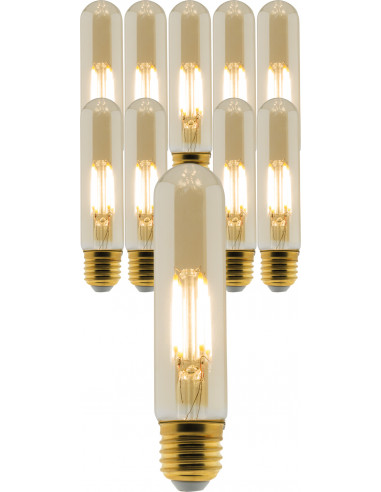 Lot de 10  ampoules Déco filament LED ambrée Tube 4W E27 400lm 2500K