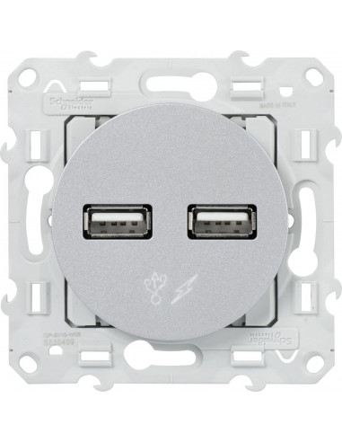 Double chargeur USB 2.1A 5V aluminium Odace