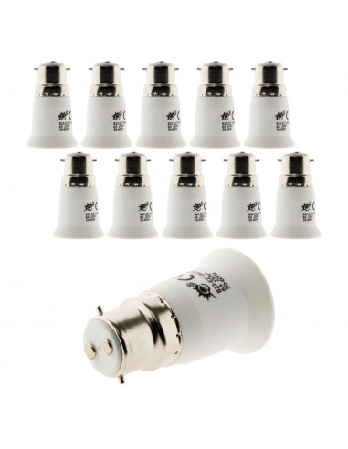 Lot de 10 adaptateurs de douille pour ampoules - fiche mâle B22 vers fiche femelle E27 - Blanc - Zenitech
